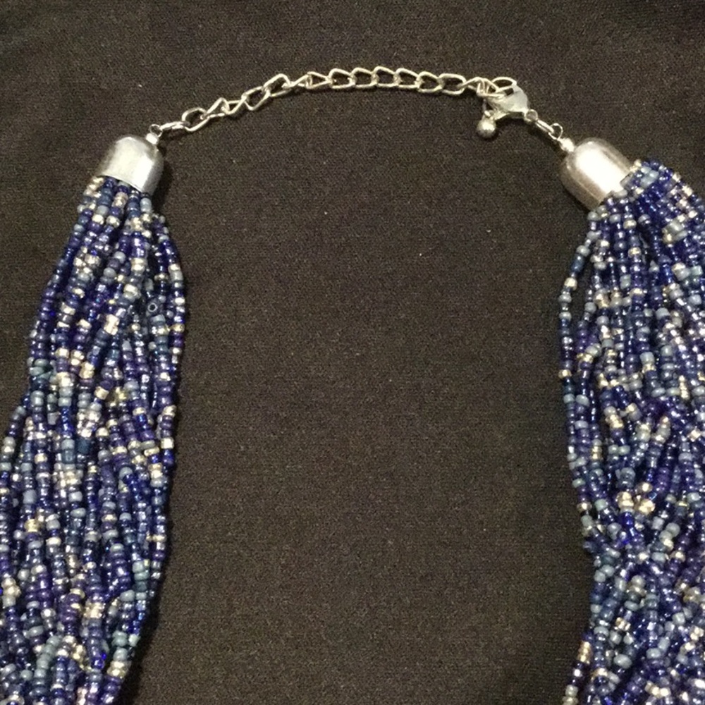 Tanya Creations, Blue Beaded Necklace Silvertone